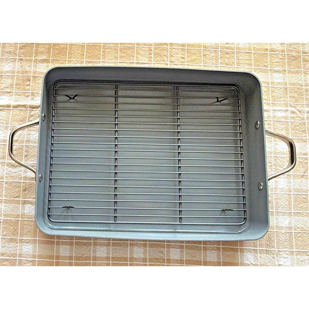 Figmint Rectangular Roasting Tray Pan w/ Roasting Rack, Gray - NWOT